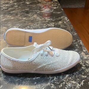 kate spade White Glitter Satin Ribbon Sneakers